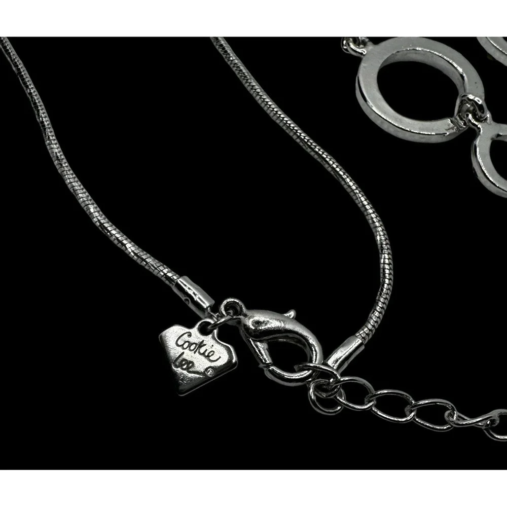 Cookie Lee Jewelry Set Silver Tone Faux Onyx CZ Pendant Necklace Earrings 90s